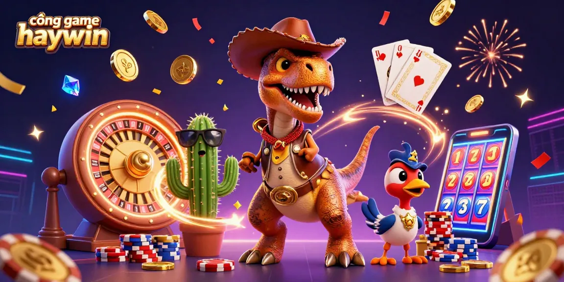 Experience the excitement of cổng game haywin with vibrant T-Rex characters and cascading casino elements.