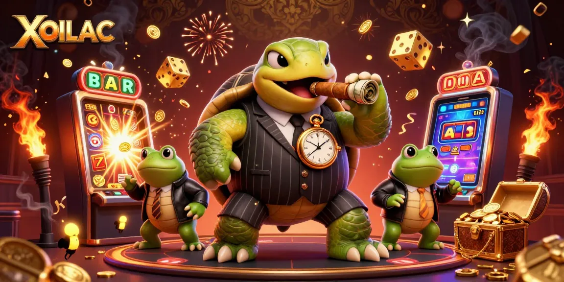 Experience thrilling excitement with XOILAC, featuring a vintage mobster turtle in an energetic casino scene.
