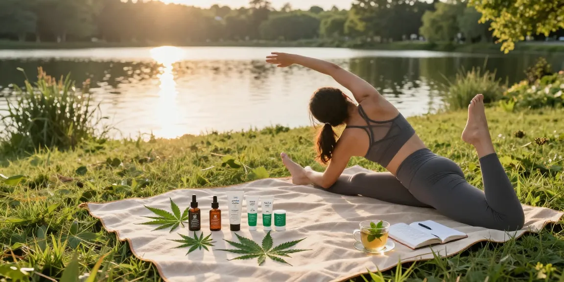 Ministry of Cannabis wellness scene featuring CBD oil and plants, promoting natural recovery through outdoor activities.