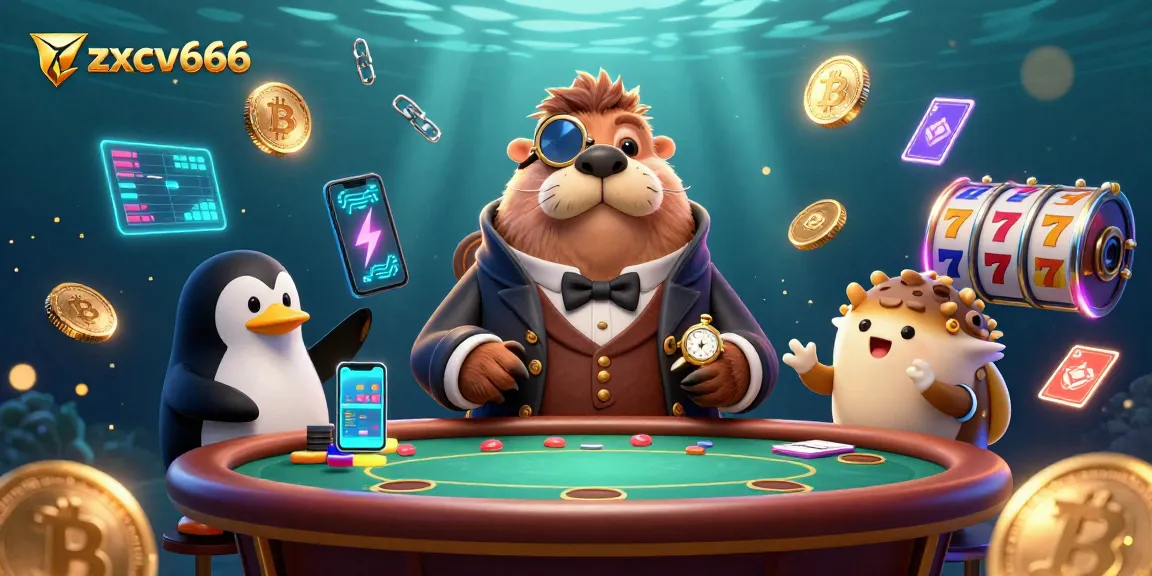 Engage with zxcv666 and win at the underwater poker game with a jolly walrus, penguin dealer, and a bluffing pufferfish.