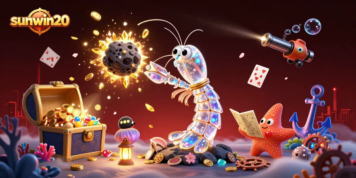 Experience thrilling moments with sunwin20 as the galactic mantis shrimp battles for treasures in this 3D casino scene.