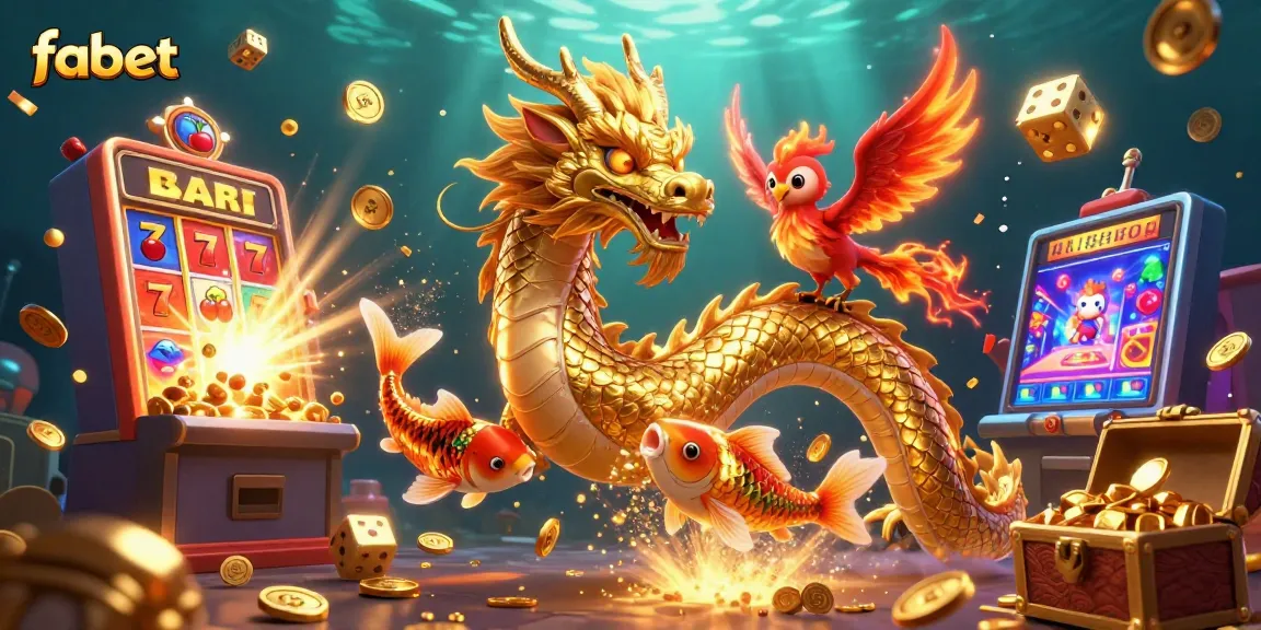Experience fabet gaming excitement with vibrant dragons and slot machines bursting with jackpots.