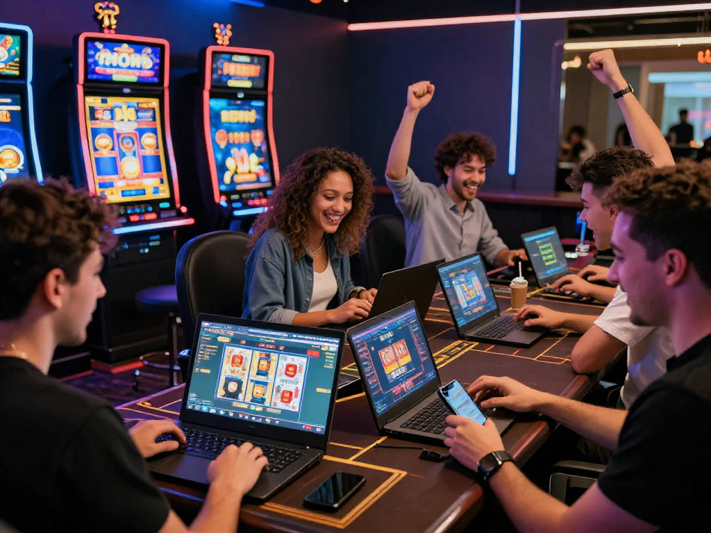 Exciting rokok88 online casino scene with diverse players enjoying gaming.