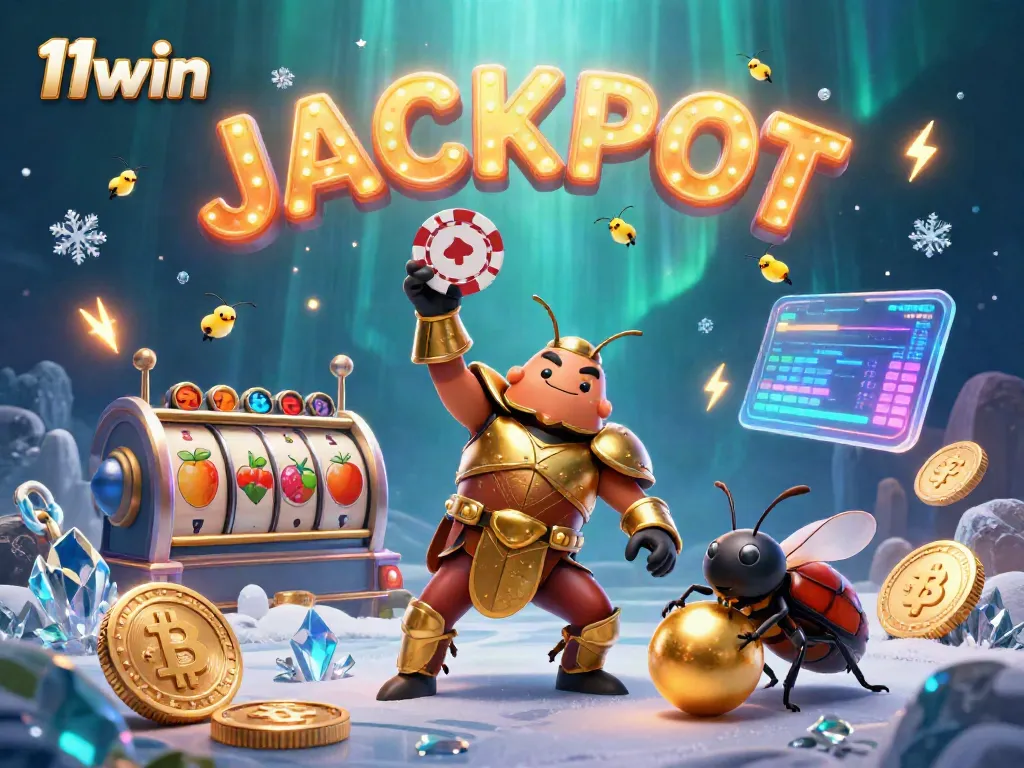 Experience the excitement of 11win with a victorious beetle champion and vibrant casino elements.