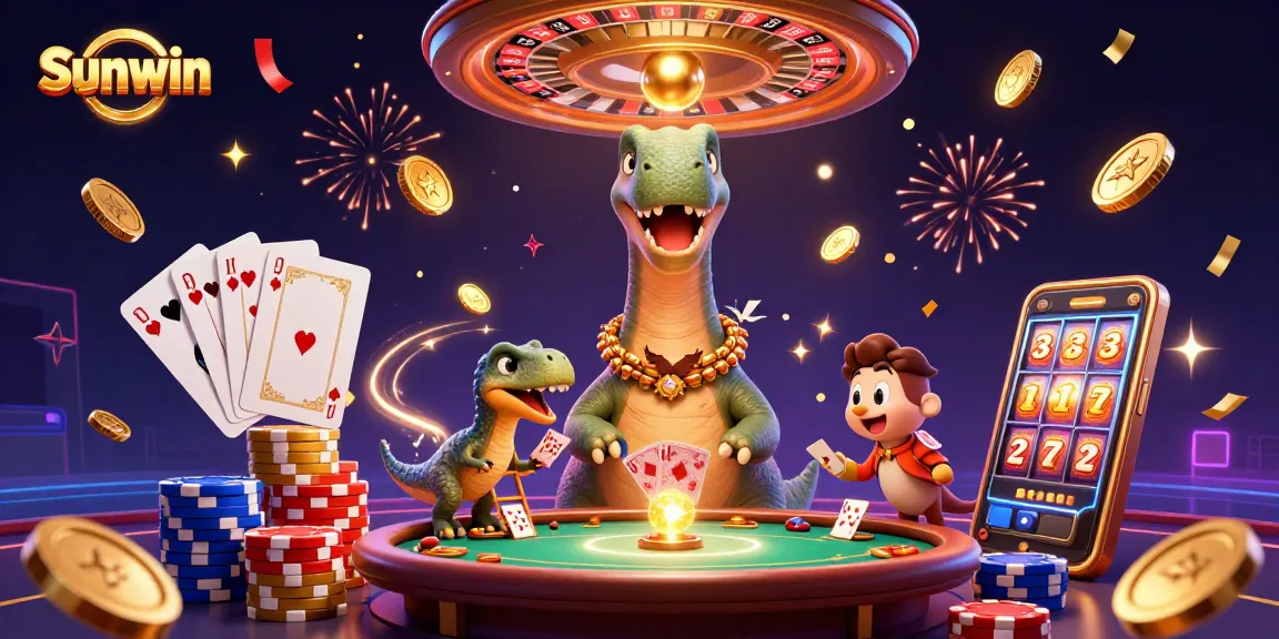 Sunwin provides a vibrant casino experience with a whimsical dinosaur and clever raptor dealing cards.