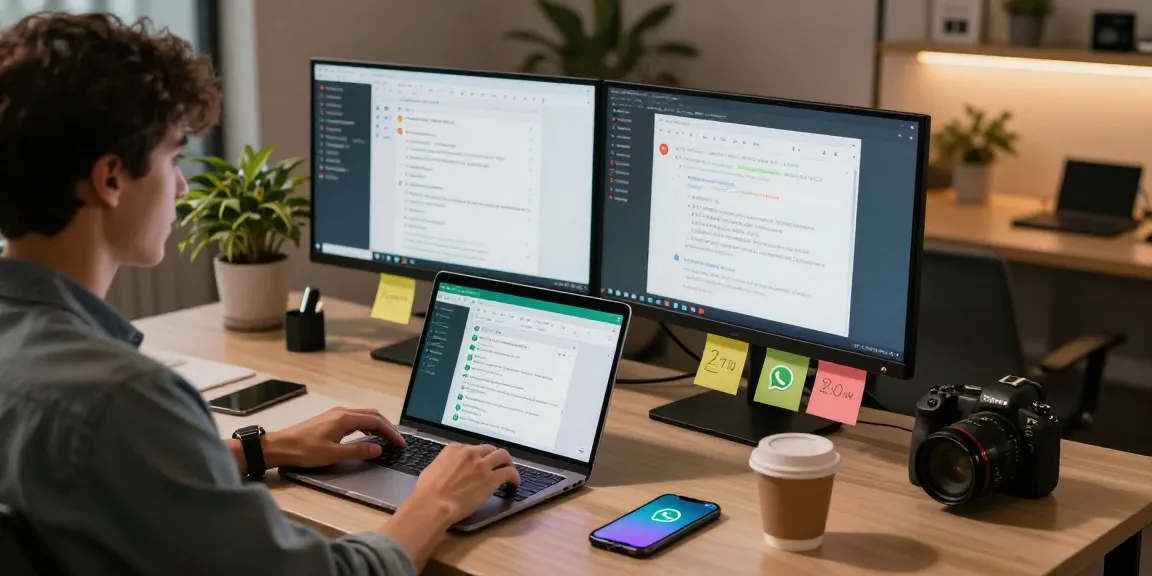 Using WhatsApp網頁版 in a modern workspace, showcasing productivity and communication tools.