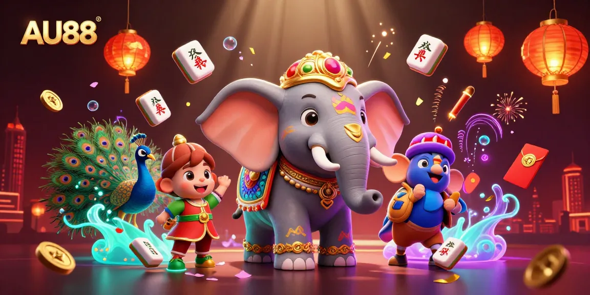 Win big at AU88 with vibrant, colorful casino-themed illustration featuring dynamic gambling elements.