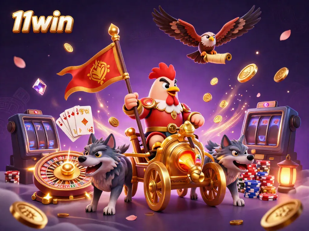 Win exciting prizes at 11win with the dynamic online casino atmosphere filled with golden coins, roulette, and poker chips