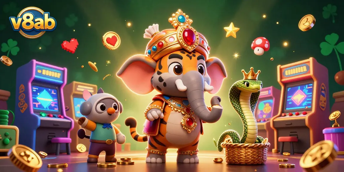 Experience thrilling gameplay at v8ab with an exciting 3D casino scene featuring a maharaja, elephant, and gaming elements.