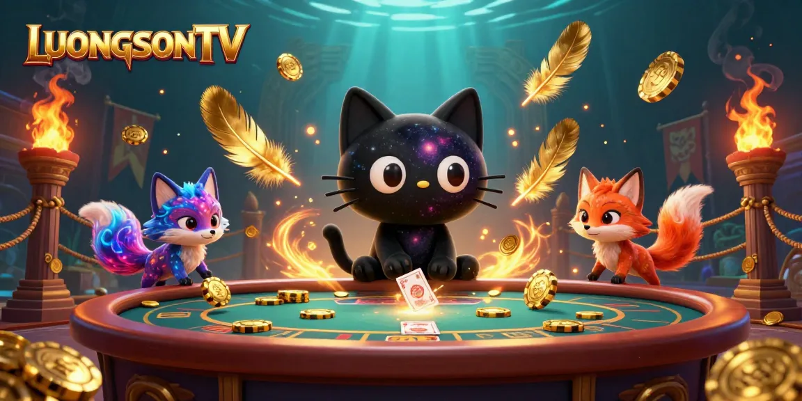 LUONGSONTV offers a captivating gaming scene with a magical black hole cat and colorful fox in action.