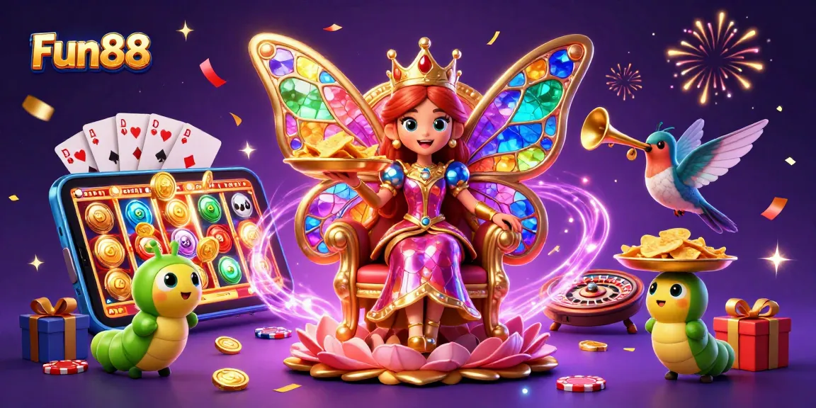 Experience Fun88's thrilling gaming atmosphere with vibrant characters and dynamic casino elements.
