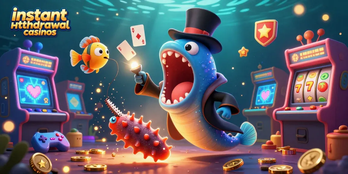 Experience instant withdrawal casinos with thrilling visuals of deep-sea creatures in a captivating casino scene.