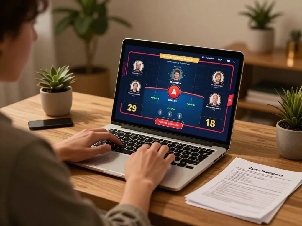 Person enjoying interactive online gambling experience with nhà cái okfun, focusing on strategic gameplay.