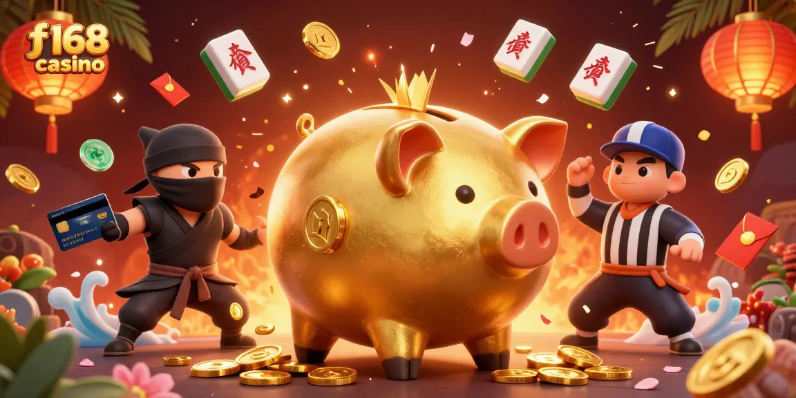 Experience the excitement of f168 casino with a dynamic scene featuring a joyful sumo wrestler and characters surrounded by casino elements.