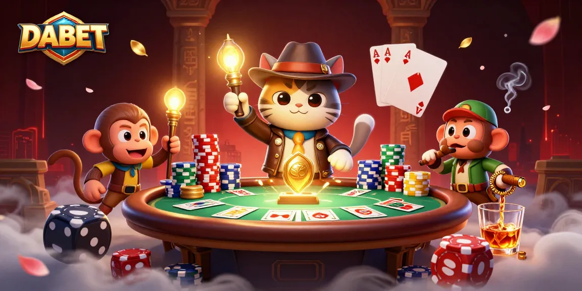 DABET players enjoying an exciting round of poker at an ancient temple casino setting