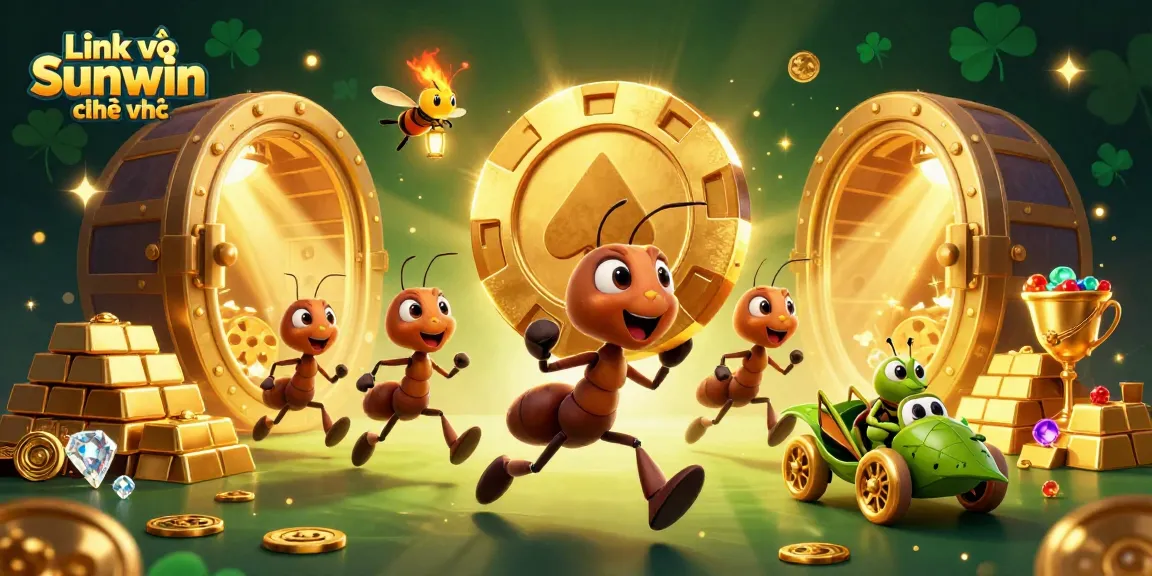Engage in exciting gameplay with Link vào Sunwin chính thức as playful ants navigate a heist scene with golden treasures.