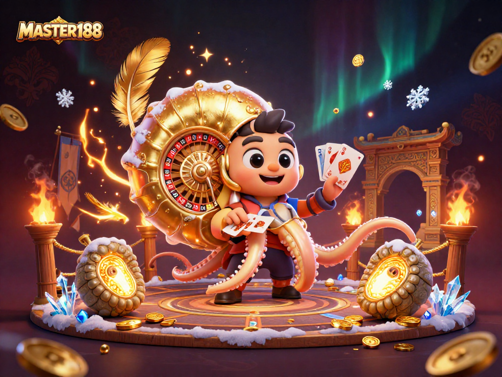 Engage with the casino experience at MASTER188 featuring a vibrant 3D giant nautilus and rich game elements.
