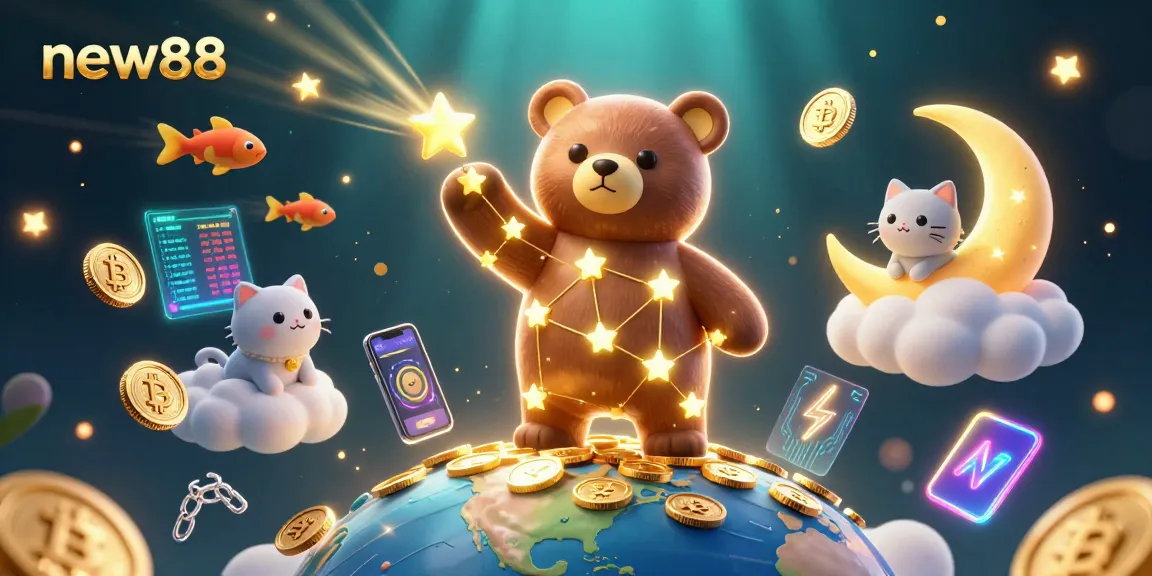 Engage in thrilling gameplay at new88 with fantasy elements, glowing coins, and vibrant characters.