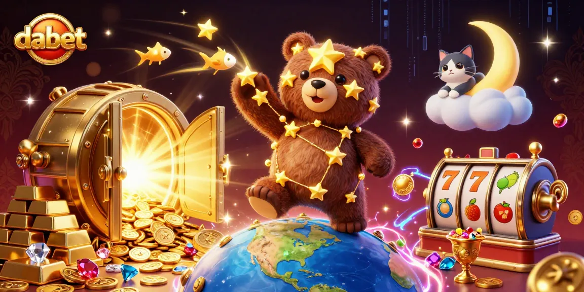 dabet slots illustration showcasing a constellation bear interacting with dynamic game elements.