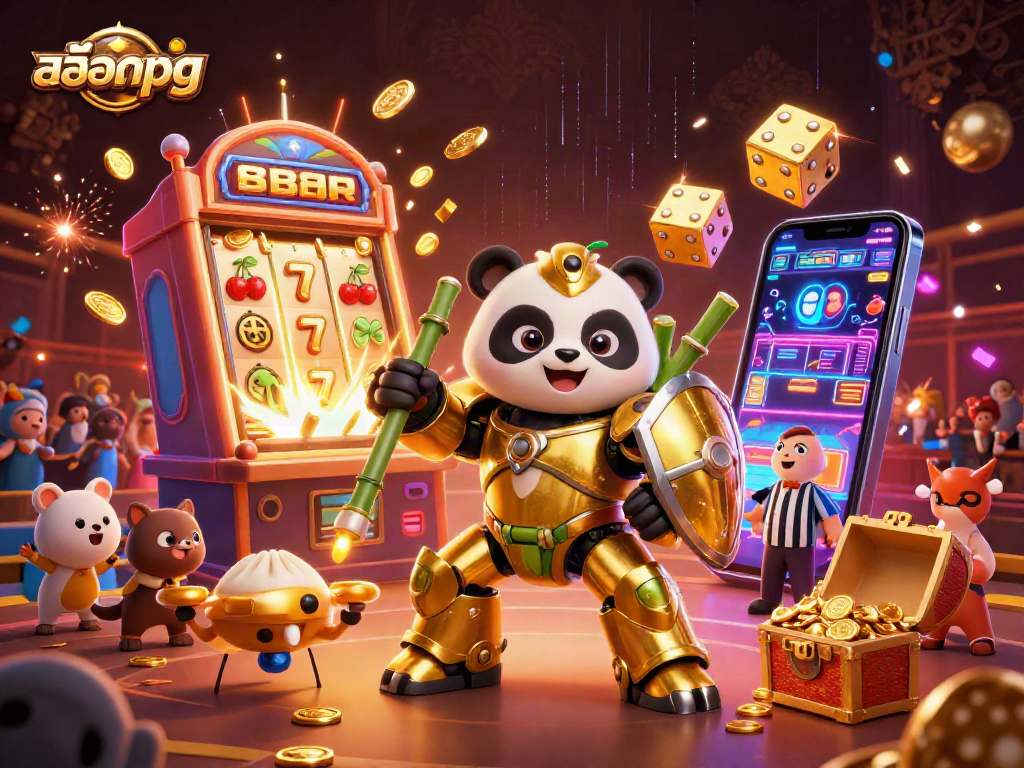 Experience สล็อตpg excitement as the golden panda battles in a vibrant casino with dazzling games!