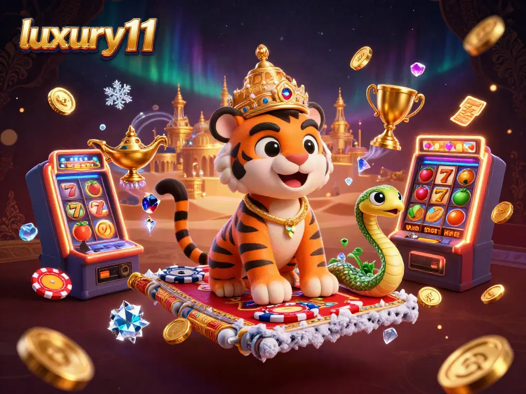 Engage in thrilling slot games with luxury111 in a vibrant 3D casino scene packed with exciting elements.