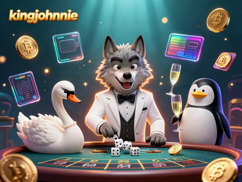 Roll the dice with kingjohnnie at a vibrant craps table surrounded by cryptocurrency elements.