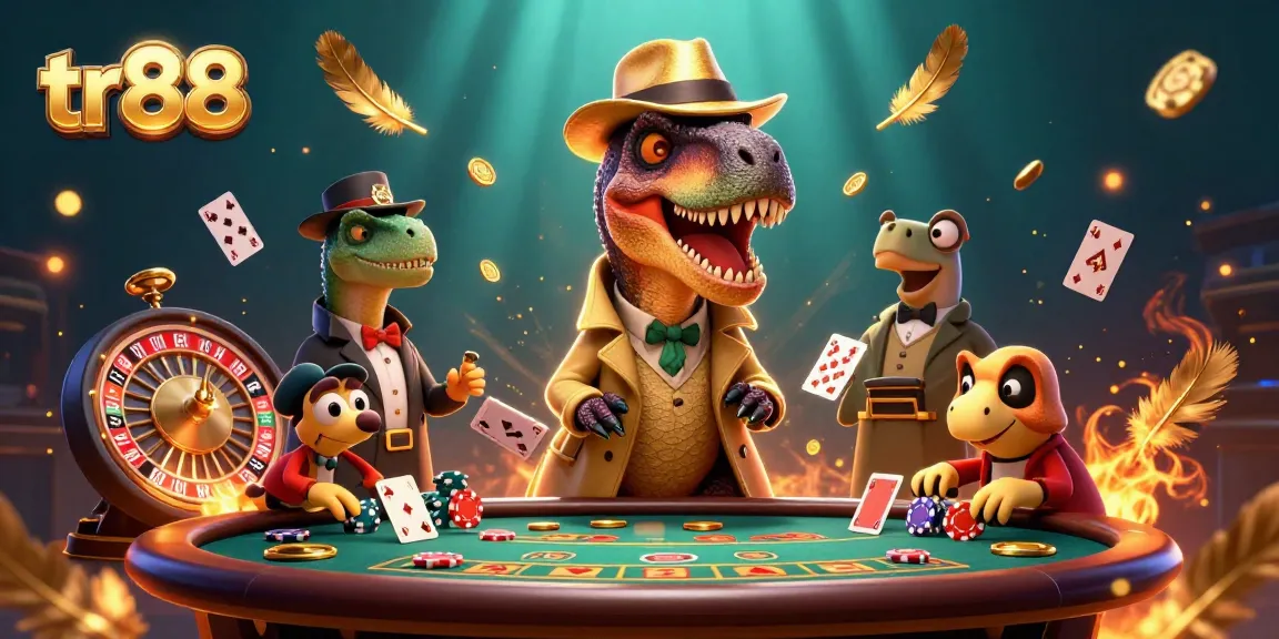 Experience thrilling blackjack action with tr88, featuring a crafty velociraptor card counter and a suspicious pit boss.