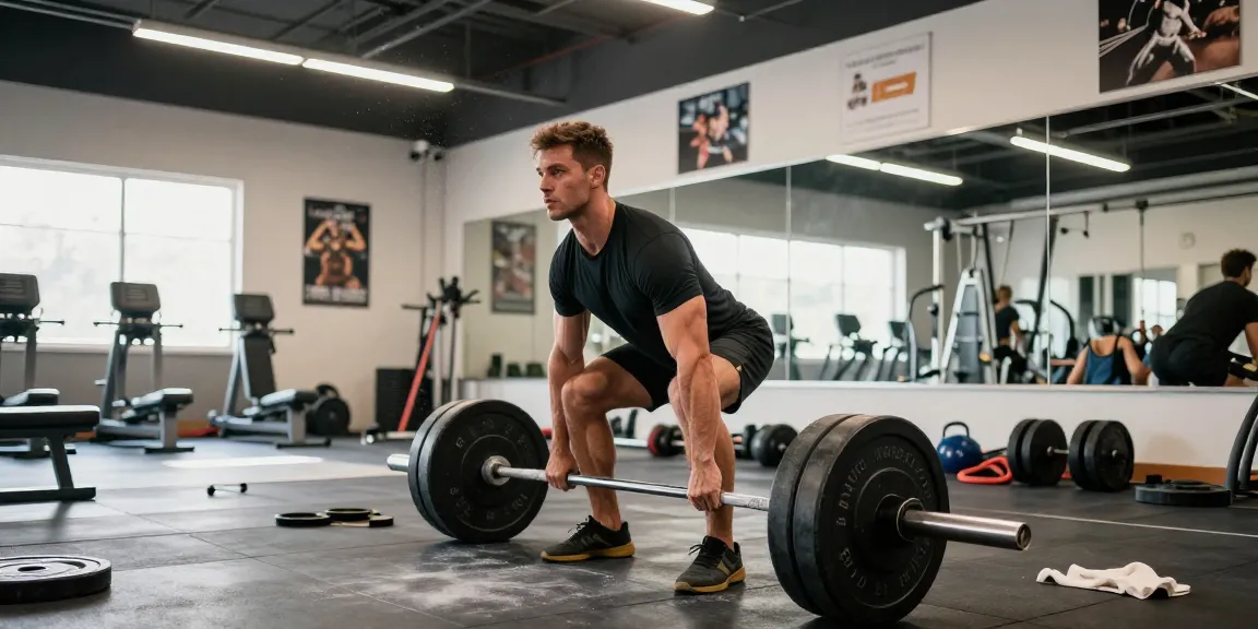 Mann hebt Gewichte im Fitnessstudio und zeigt Stärke und Hingabe im Anabolika Shop Deutschland.