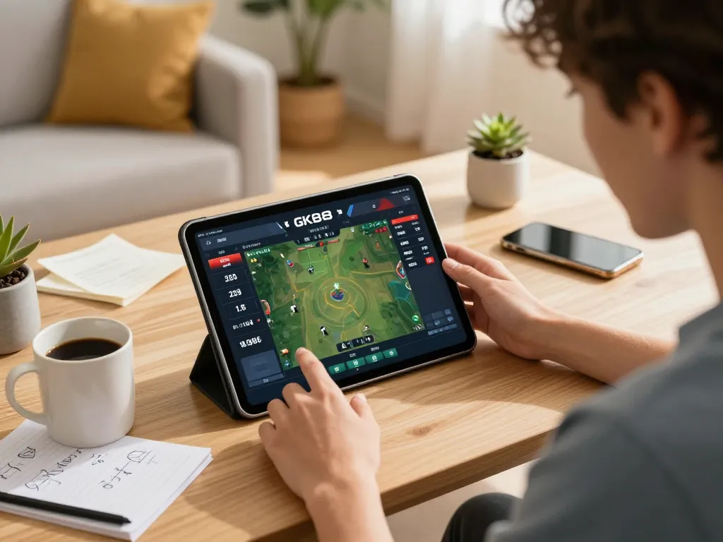 Engaged player exploring betting options on GK88 while enjoying cozy home gaming atmosphere