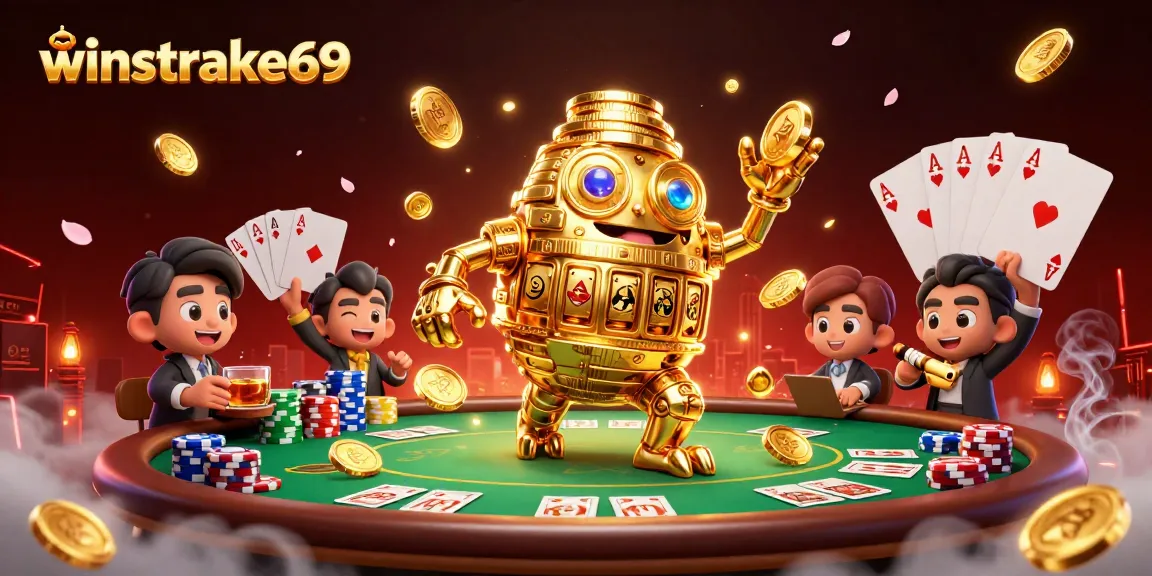 Experience the thrill of winstrike69 with this vibrant, immersive casino scene showcasing dynamic poker elements.
