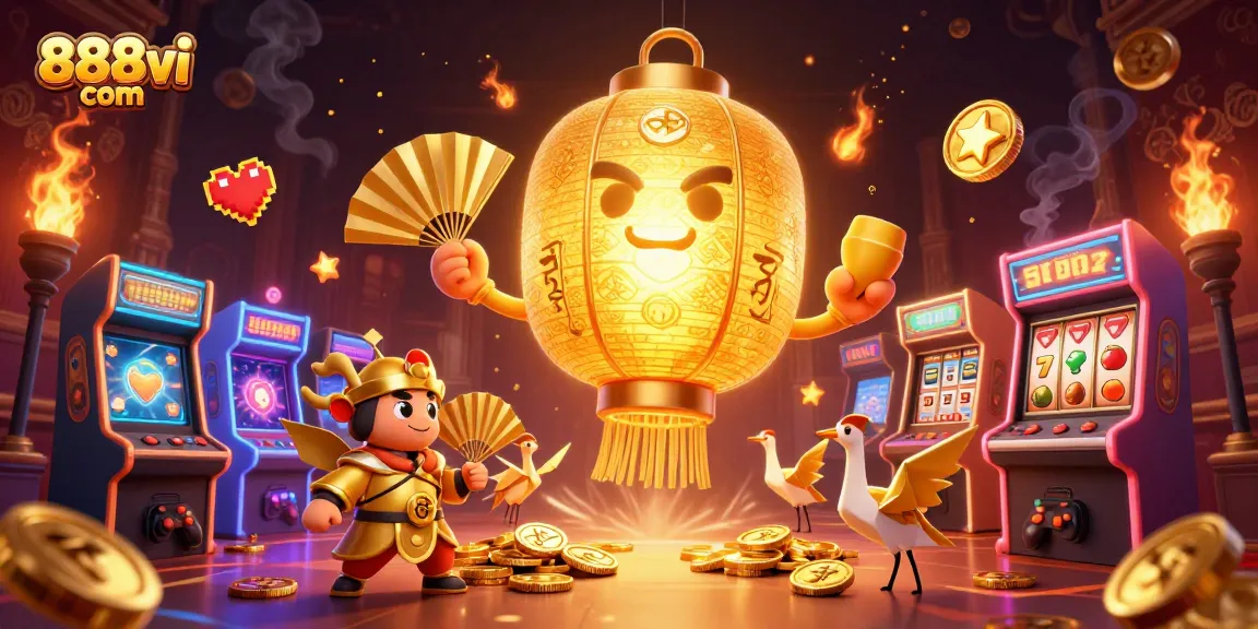 Experience vibrant slots with 888vi com at this lively casino scene featuring 3D elements.