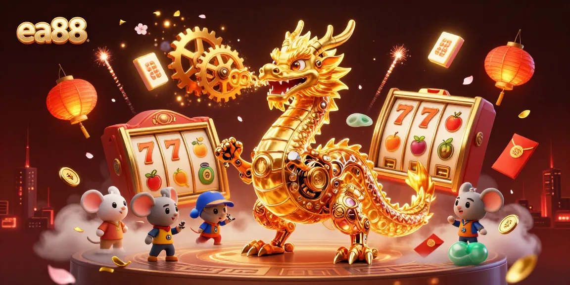 Experience thrilling wins playing at ea88 with an epic dragon and exciting slots in a vibrant casino scene.