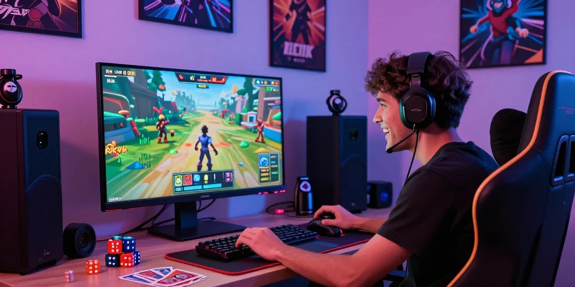 Engaging player enjoying a Rikvip game in a colorful gaming room with exciting accessories.