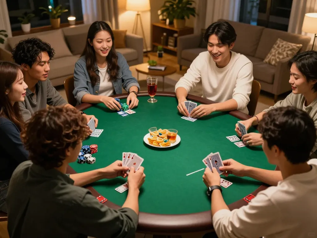 rokok88 malam poker online bersama teman-teman di rumah, suasana permainan yang hidup dan permainan strategis