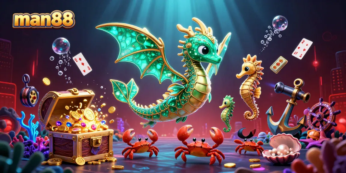 Spin the reels with man88 and win big in this vibrant underwater casino illustration.