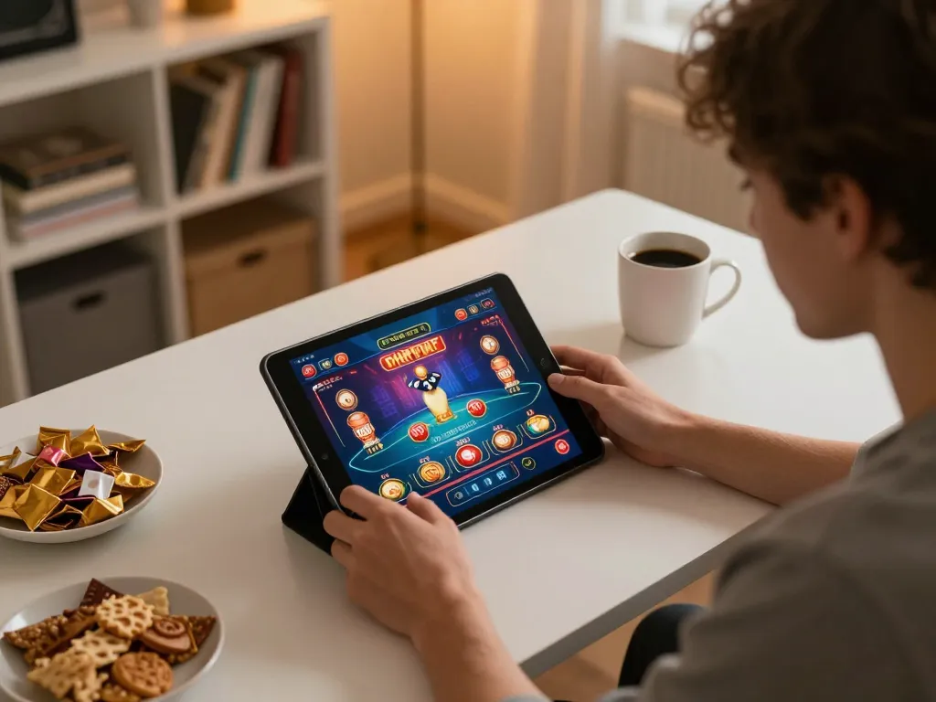 Participation à un casino retrait rapide sur une tablette à domicile, mettant en avant les jeux en ligne modernes.