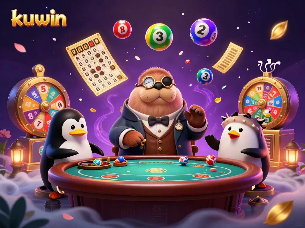 Play poker with kuwin's jolly walrus dealer and friends in a vibrant underwater scene.