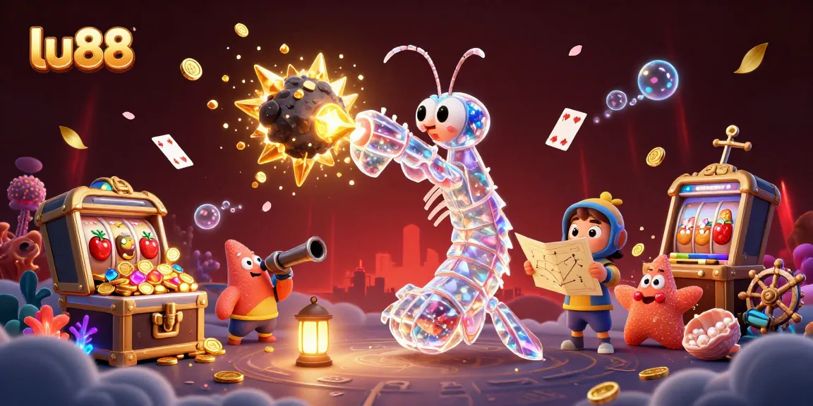 lu88 gambling scene featuring a galactic samurai, underwater treasures, and dynamic slot machines