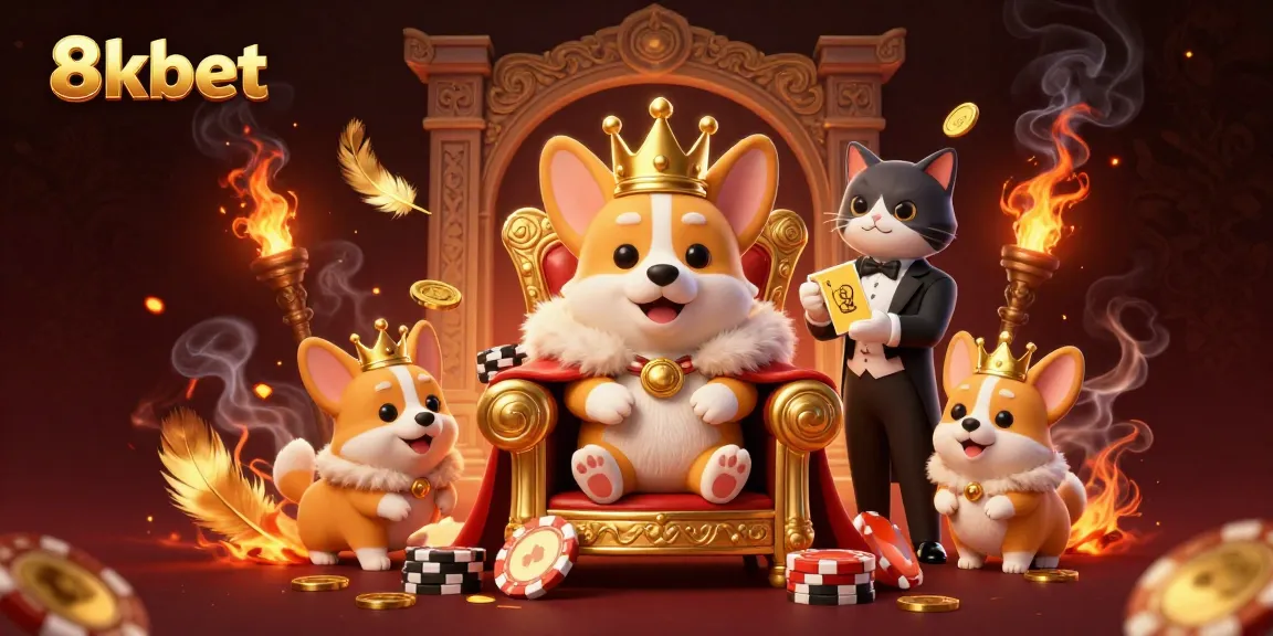 Watch the royal corgi rule the casino while winning big at 8xbet with golden cards and riches.
