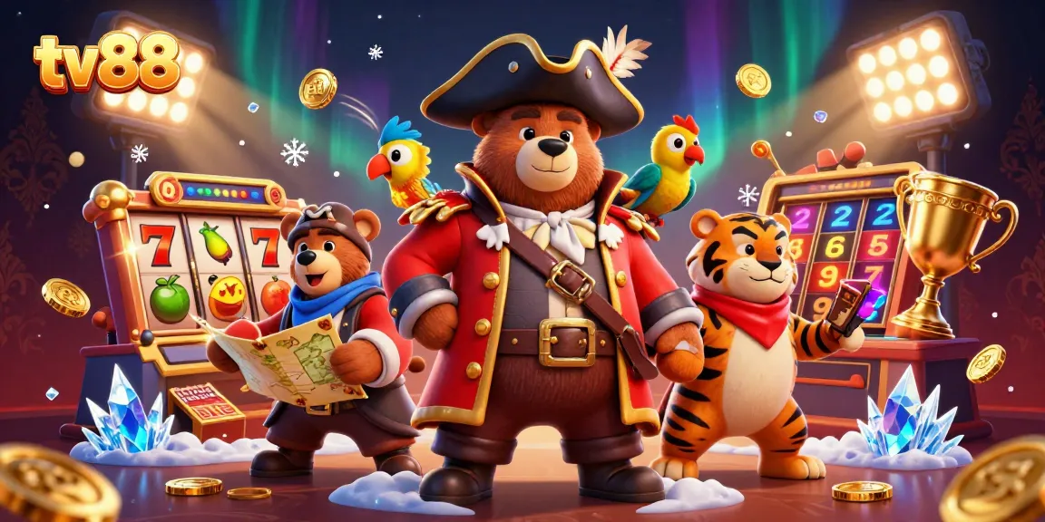 Experience thrilling jackpots and slots with tv88's vibrant illustration featuring animated casino elements.