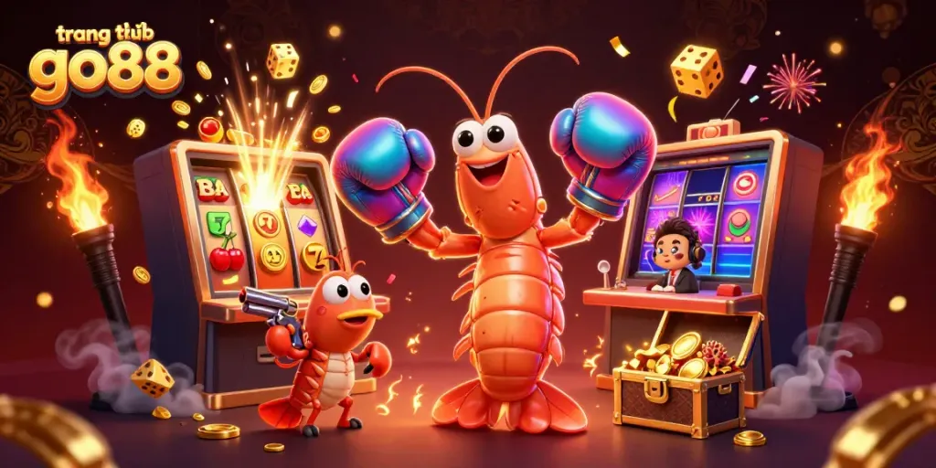 Experience winning excitement at trang chủ go88 with a vibrant 3D cartoon scene of characters celebrating a jackpot.