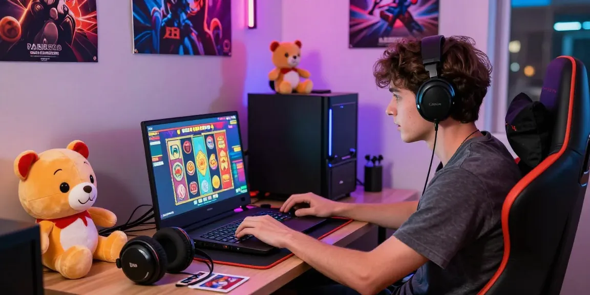 Login LUXURY777 dalam pengalaman bermain slot online di ruang gaming modern yang ceria.