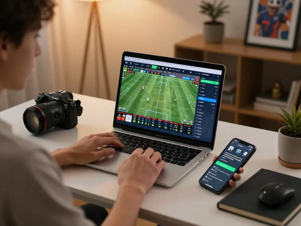 Person engaging with keo nha cai 5 via laptop, showcasing online sports betting excitement