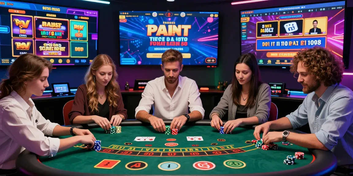 Giocatori nell'ambiente di un casinò online non AAMS, immersi in giochi come blackjack e roulette, evidenziando l'atmosfera vibrante.
