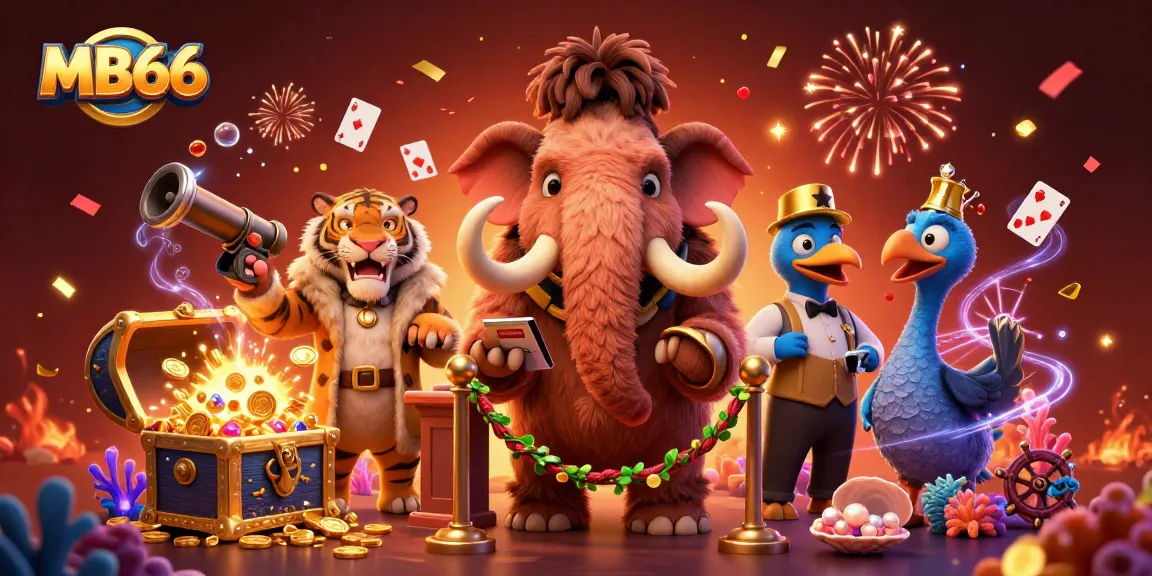 Experience thrilling moments at MB66's vibrant casino scene with a woolly mammoth bouncer and saber-tooth VIP.