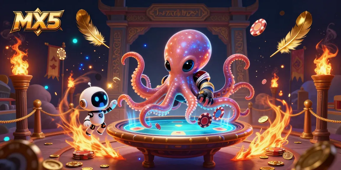 Engage in gaming excitement at MX5 with an alien octopus hosting a holographic poker game.