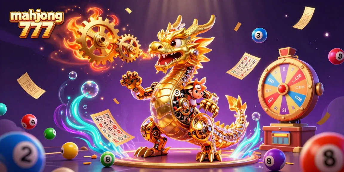 Engage with mahjong 777 in a vibrant 3D casino scene filled with colorful game elements.