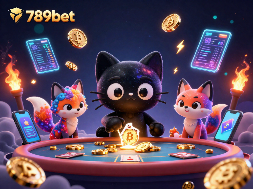 Experience the captivating world of 789bet with a cosmic casino scene featuring a black hole cat and a nebula fox.