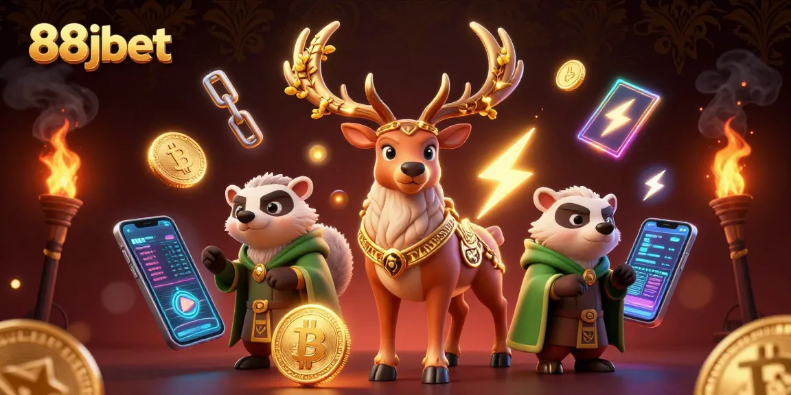 Engage with 88jbet's gaming scene featuring Celtic druid and golden mistletoe surrounded by crypto elements.
