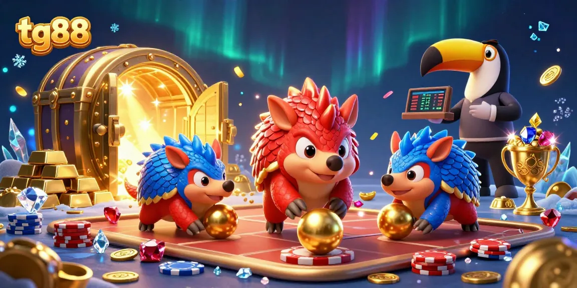 tg88 pangolins compete in a vibrant casino scene filled with golden treasures and poker chips